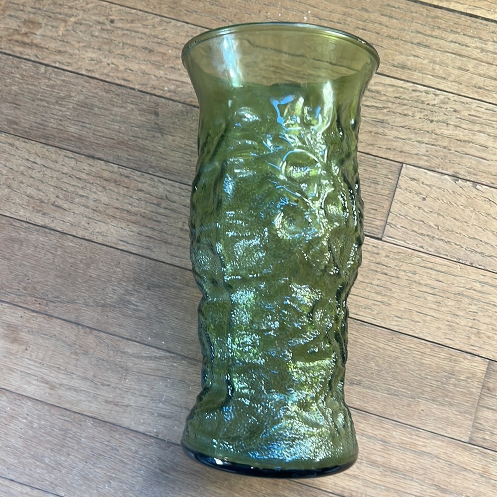 Vintage EO Brody Cleveland OH USA Green Textured Glass Flower Vase